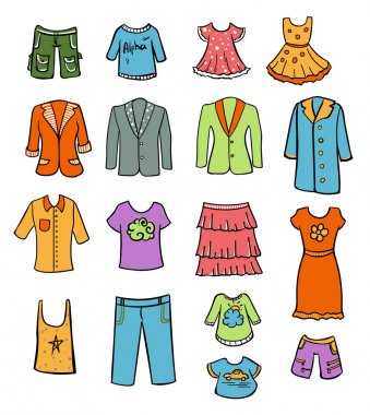 Sketch Colored Family Wardrobe Elements Set clipart