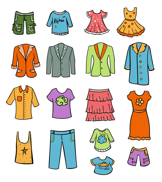 Sketch Colored Family Wardrobe Elements Set — Stock Vector