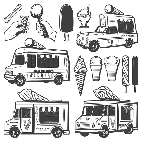 Vintage Monochrome Ice Creams Collection — Stock Vector