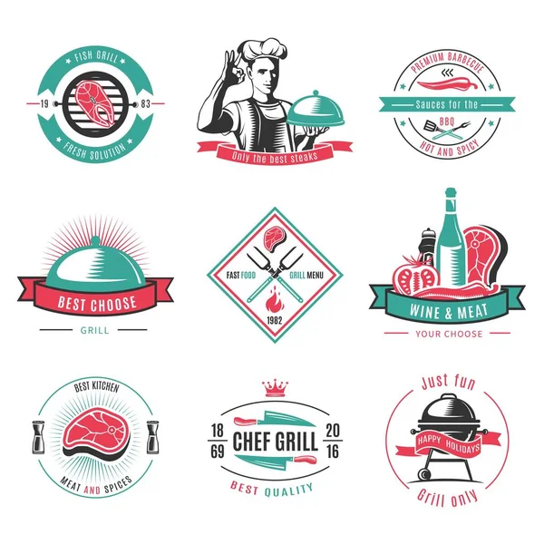 Vintage Colored BBQ Labels Set — Stock Vector