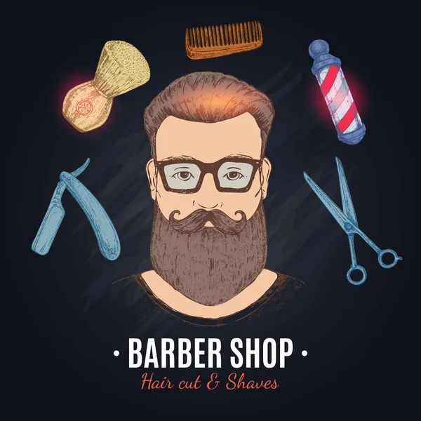 Barbeiro loja mão desenhada ilustração — Vetor de Stock