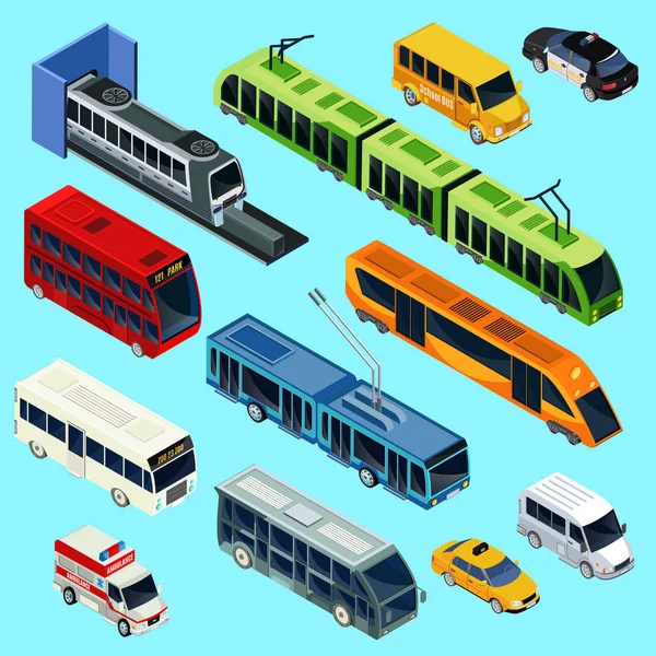 Conjunto de transporte público isométrico — Vector de stock