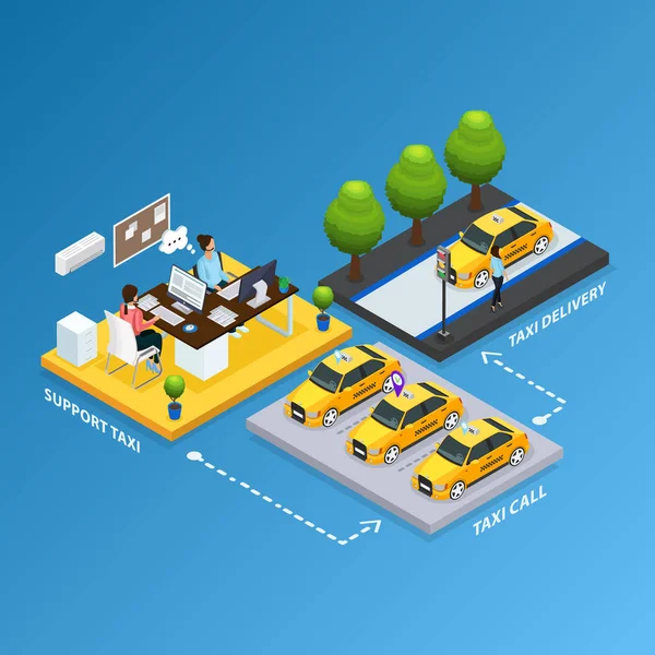 Soporte isométrico Concepto de servicio de taxi — Vector de stock