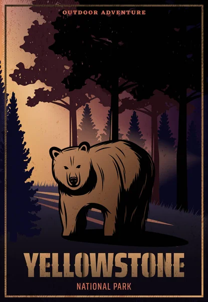 Manifesto del parco nazionale di Yellowstone colorato vintage — Vettoriale Stock