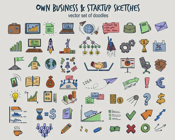 Conjunto de ícones de negócios infográficos Doodle colorido — Vetor de Stock