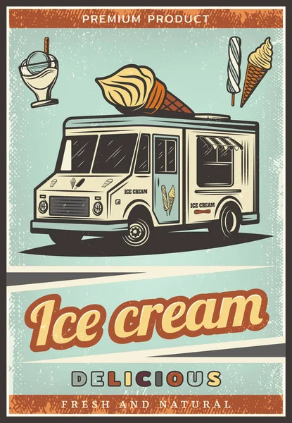 Vintage Colored Fresh Ice Cream Poster — Stock Vector