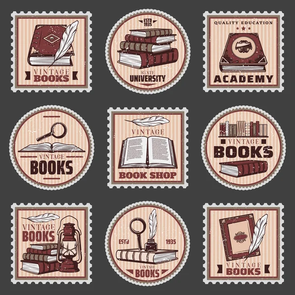 Farbige Bildungs- und Buchhandlungs-Briefmarken — Stockvektor