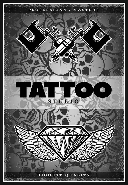 Affiche studio de tatouage monochrome vintage — Image vectorielle