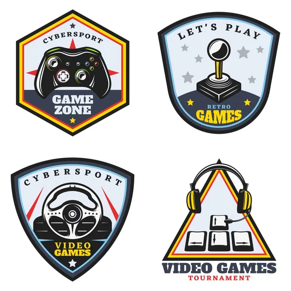 Vintage farbige Videospiel Embleme Set — Stockvektor