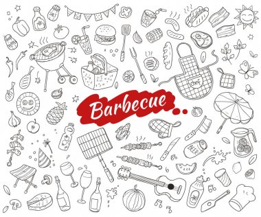 Kroki Barbekü partisi öğeleri kümesi