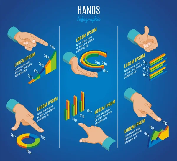 Isometrisk händer Infographic koncept — Stock vektor