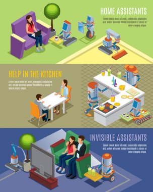 İzometrik ev robotları yatay Banner