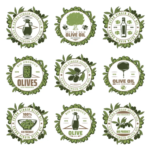Vintage Colored Olive Emblems Set Stock Illustration