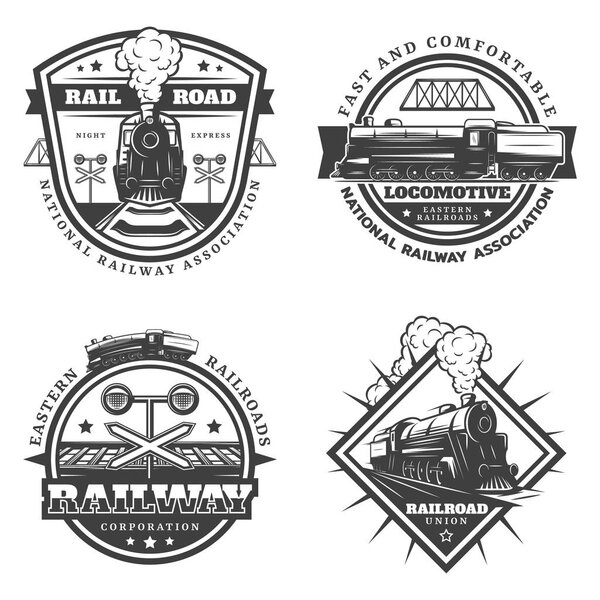 Vintage Monochrome Retro Train Emblems Set