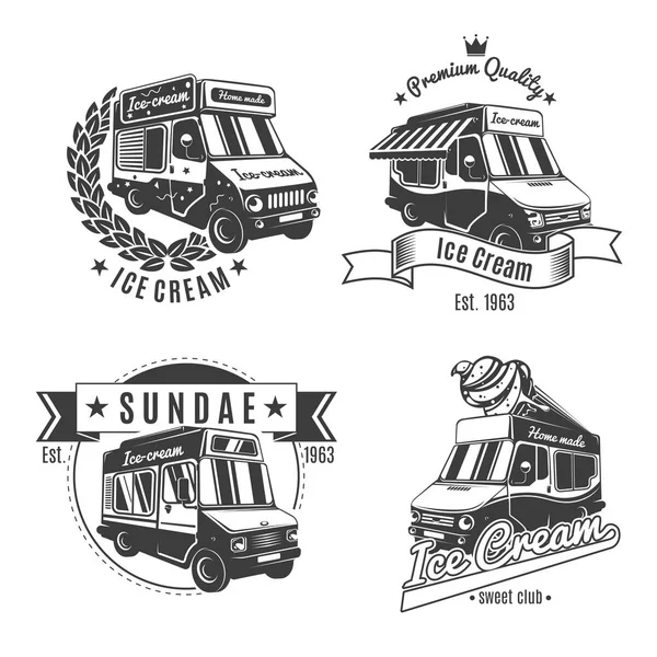 Vintage Monochrome Food Trucks Labels Set — Stock Vector