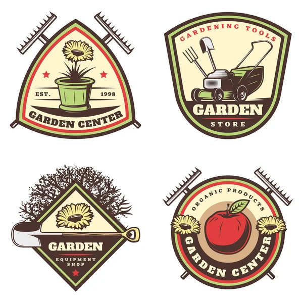 Vintage Colored Gardening Emblems Set — Stock Vector