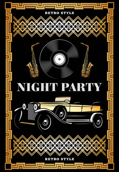 Vintage coloreado noche retro partido cartel — Vector de stock