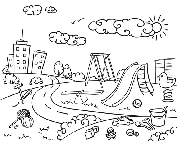 Konsep Doodle Monochrome Children Playground - Stok Vektor