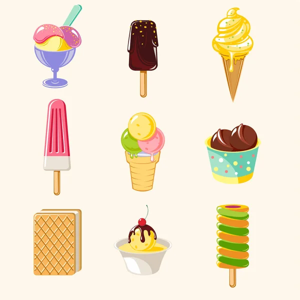 Cartoon Colorful Tasty Ice Creams Set — Stock Vector