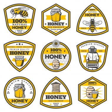 Vintage sarı bal amblem seti