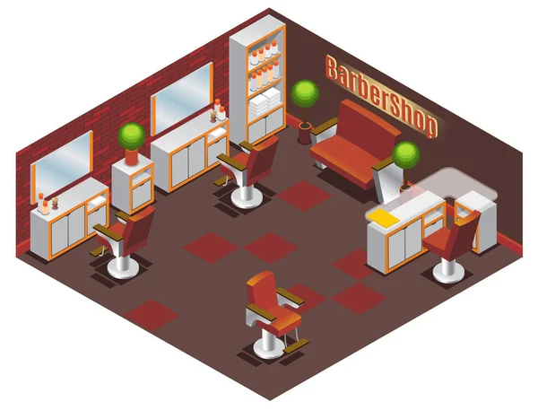 Isometrische Barber Shop interieurconcept — Stockvector