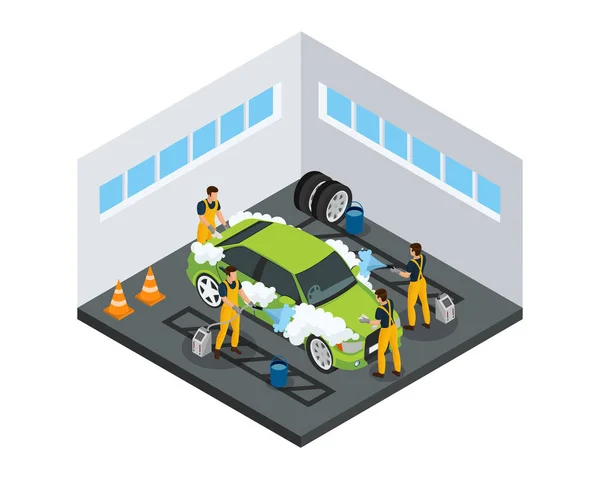 Isometric Carwash Service Concept — Stock Vector