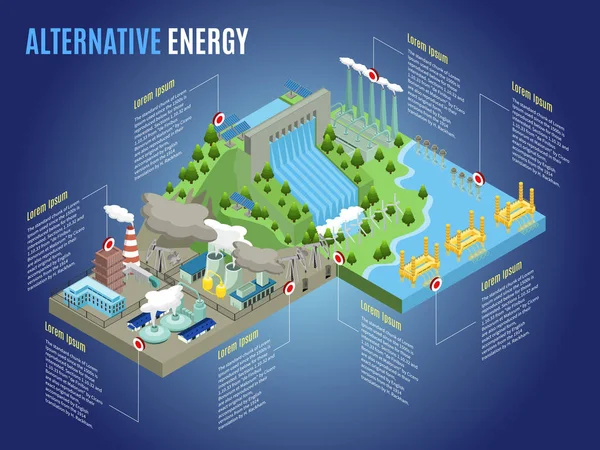 İzometrik alternatif enerji Infographic şablonu — Stok Vektör