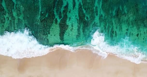 Ondas Aéreas Oceano Vista Que Quebram Costa Tópica Praia Branca — Vídeo de Stock