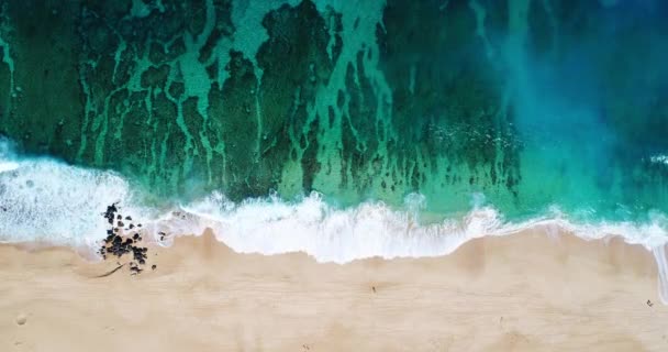 Ondas Aéreas Oceano Vista Que Quebram Costa Tópica Praia Branca — Vídeo de Stock
