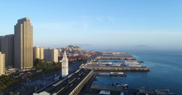 Letecký Pohled Panorama Města San Francisco Embarcadero Při Východu Slunce — Stock video