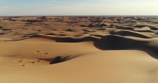 Luftbild Das Bei Sonnenuntergang Über Sanddünen Der Wüste Fliegt — Stockvideo