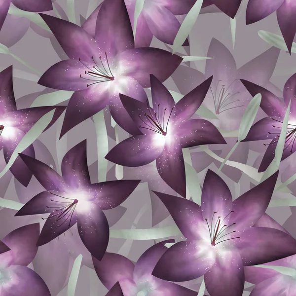 Purple fantasy lilly floral seamless pattern