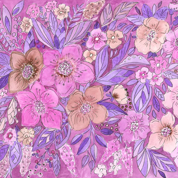 Watercolor floral illustration print in pink violet