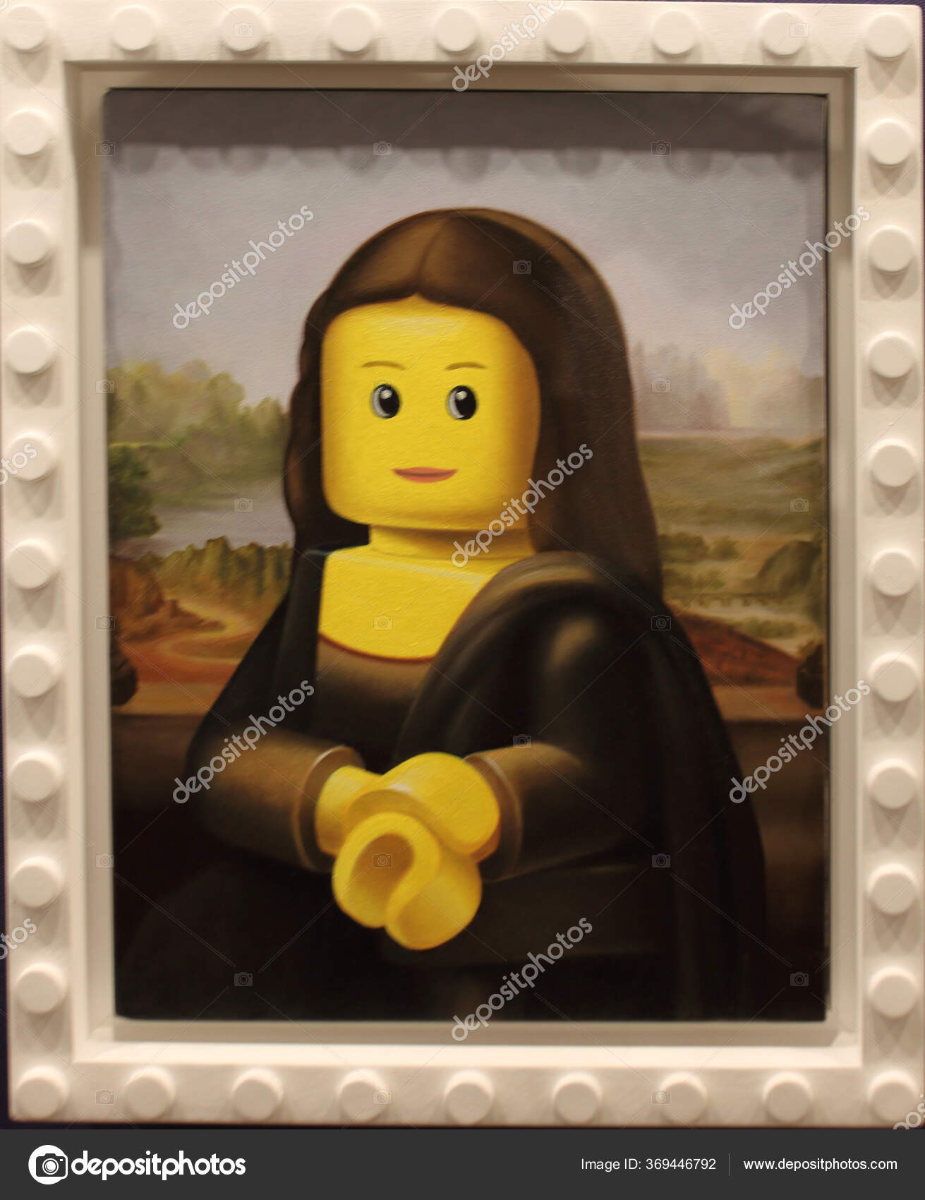 Funny lego frame with famous paints parody using minifigure Stock