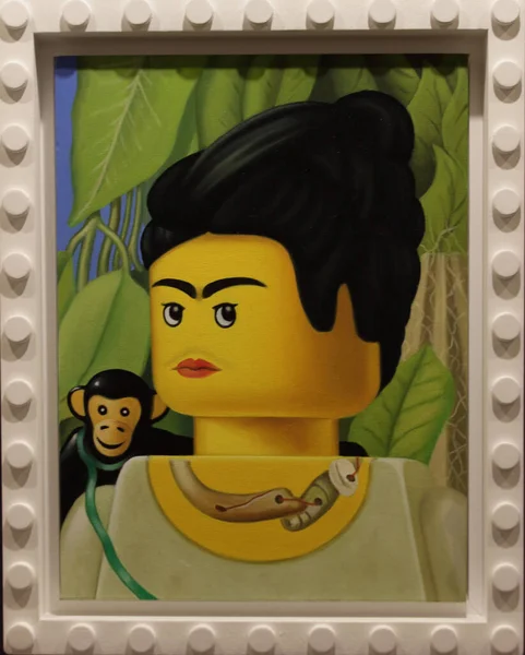 Cadre lego drôle avec des peintures célèbres parodie en utilisant minifigure — Photo