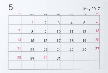 Takvim Mayıs 2017