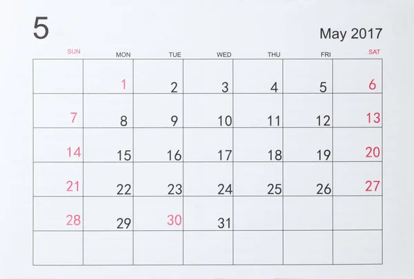 Calendario de mayo de 2017 — Foto de Stock