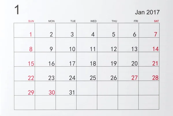 Calendário para janeiro de 2017 — Fotografia de Stock