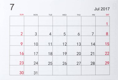 Temmuz 2017 takvimi
