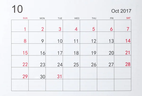 Kalendarz dla października 2017 — Zdjęcie stockowe