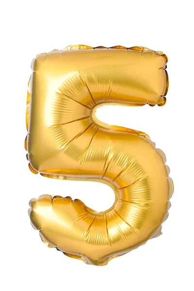 Número 5 de balão dourado — Fotografia de Stock