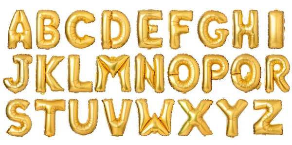 Английский алфавит из золотых шариков, изолированных на белой обратной стороне — стоковое фото