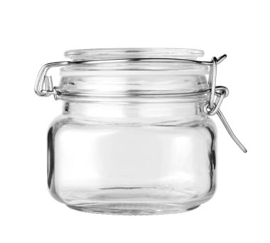 Boş cam kavanoz beyaz arkaplanda izole edildi