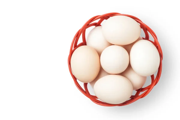 新鲜鸡蛋在塑料篮子 顶部视图 — 图库照片