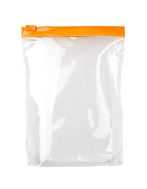 Beyaz arka plan üzerinde izole plastik fermuar çanta