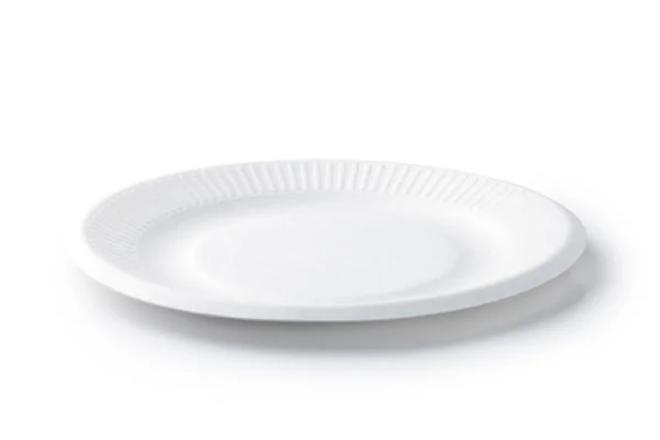 Empty Paper Plate Isolated White Background — Stock Photo, Image