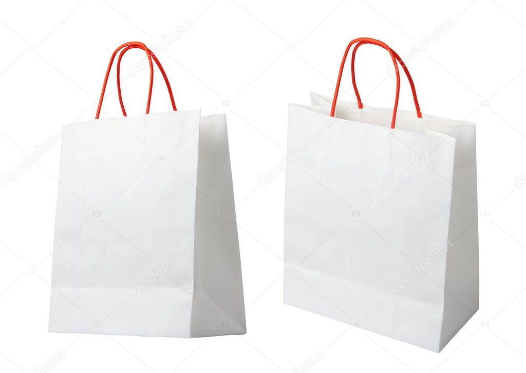 White paper shopping bags isolated on white background