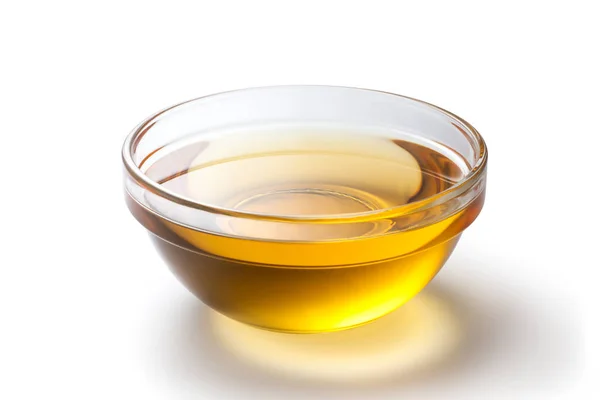 Fresh Peanut Oil Glass Bowl White Background — Stock Photo, Image