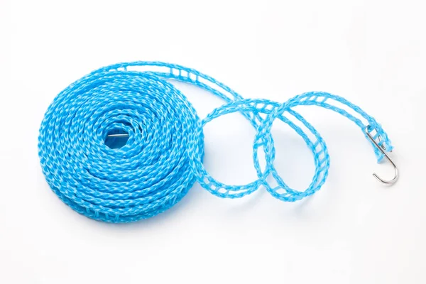 Rolle Aus Blauem Seil Isoliert Auf Weißem Hintergrund — Stockfoto
