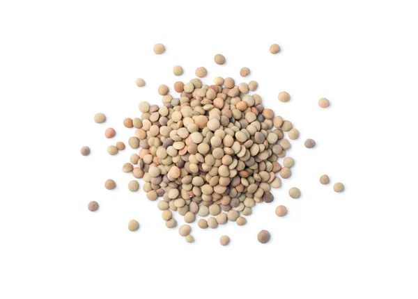 Pile Green Lentil Isolated White Top View — Stock Photo, Image
